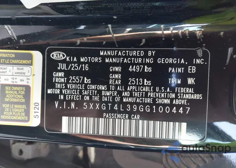 2016 Kia Optima Lx from USA, damaged, VIN 5XXGT4L39GG100447